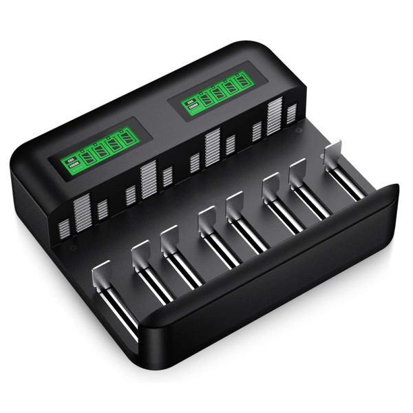 LCD Universal Battery Charger 8 Bay AA AAA C D Battery Charger for Rechargeable Batteries Ni-MH AA AAA C D Batteries with 2A USB Port, Type C Input, Fast AA AAA Battery Charger - Image 2