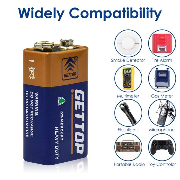 GETTOP 6F22 9V Heavy Duty Battery Carbon Zinc Primary Battery Multimeter Universal Meter Battery,3 Years shelf life - Image 3