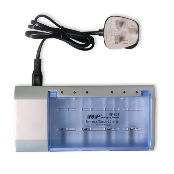 MP®Universal Battery Charger for Rechargeable Batteries NI-MH NI-CD AA AAA C D 9V Standard Battery Charger with AC Adapter