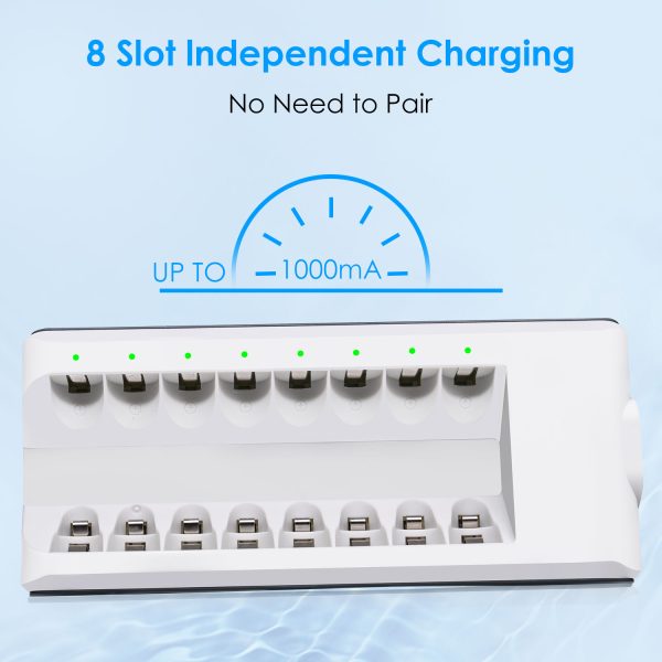 8-Bay Individual Batteries Charger for AA AAA NiMH NiCD Rechargeable Batteries with AC Plug Cable - Image 6