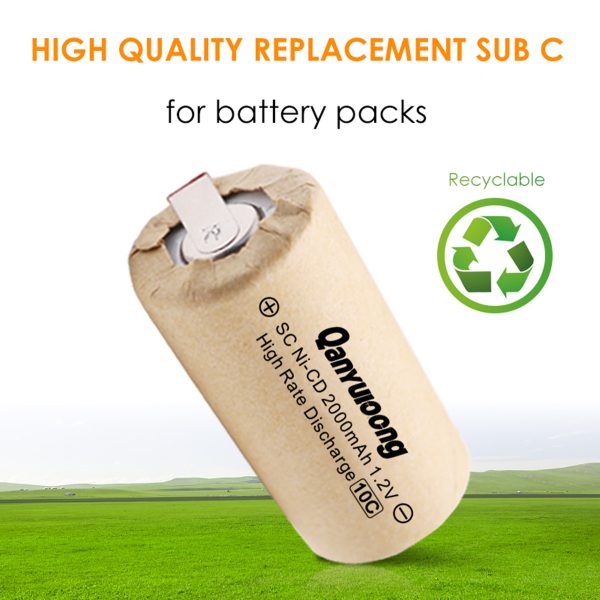 QanYUloong®SC 2000mAh Rechargeable Battery 1.2 V Sub C NI-CD Cell With Welding Tabs for Electric Drill Screwdriver DIY Battery - Image 6