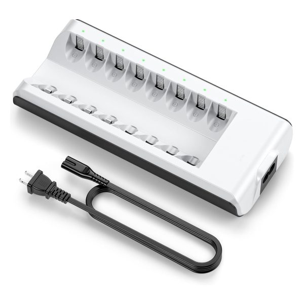 8-Bay Individual Batteries Charger for AA AAA NiMH NiCD Rechargeable Batteries with AC Plug Cable