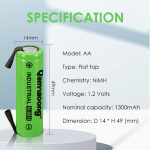 QanYUloong® 1.2V AA rechargeable battery 1300mAh NI-MH Cell with Welding Tabs for Philips electric shaver razor toothbrush - Image 4