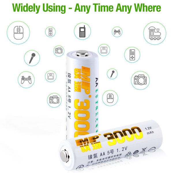 MP®Rechargeable AA Batteries 1.2V 3000mAh Nimh Double A Batteries Low Self Discharge - Image 2