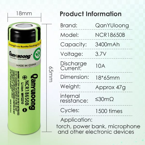 QanYUloong®100% New Original NCR18650B 3.7V 3400mAh 18650 Lithium Rechargeable Battery For Flashlight Batteries Power Bank - Image 4