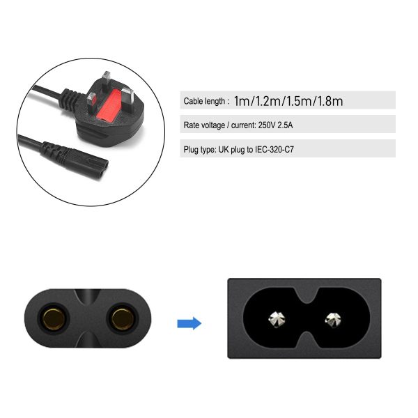 UK AC Power Cable Figure 8 IEC C7 Power Supply Extension Cord For Laptop Battery Charger Portable Radio PSP 3 4 - Image 6