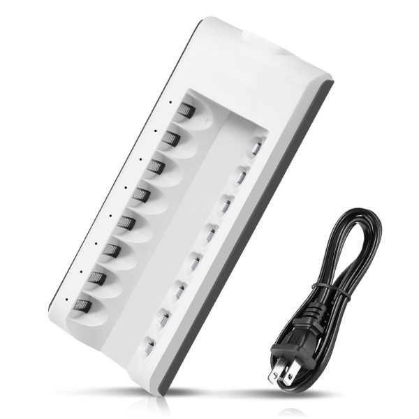 8-Bay Individual Batteries Charger for AA AAA NiMH NiCD Rechargeable Batteries with AC Plug Cable - Image 2
